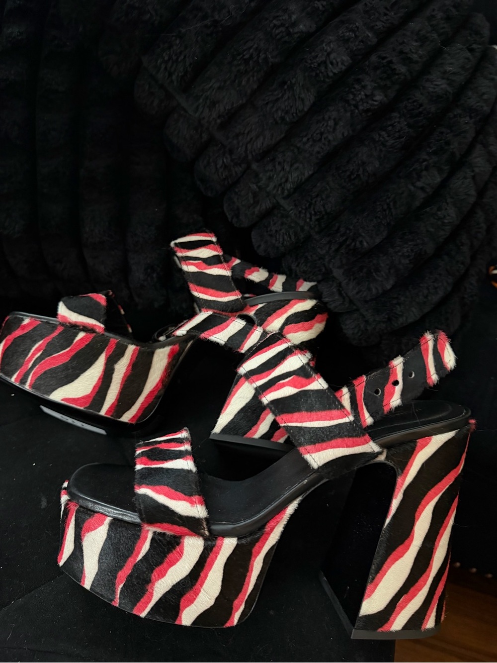 Michael Kors Black, Red & Cream Zebra-Print Heel Sandal